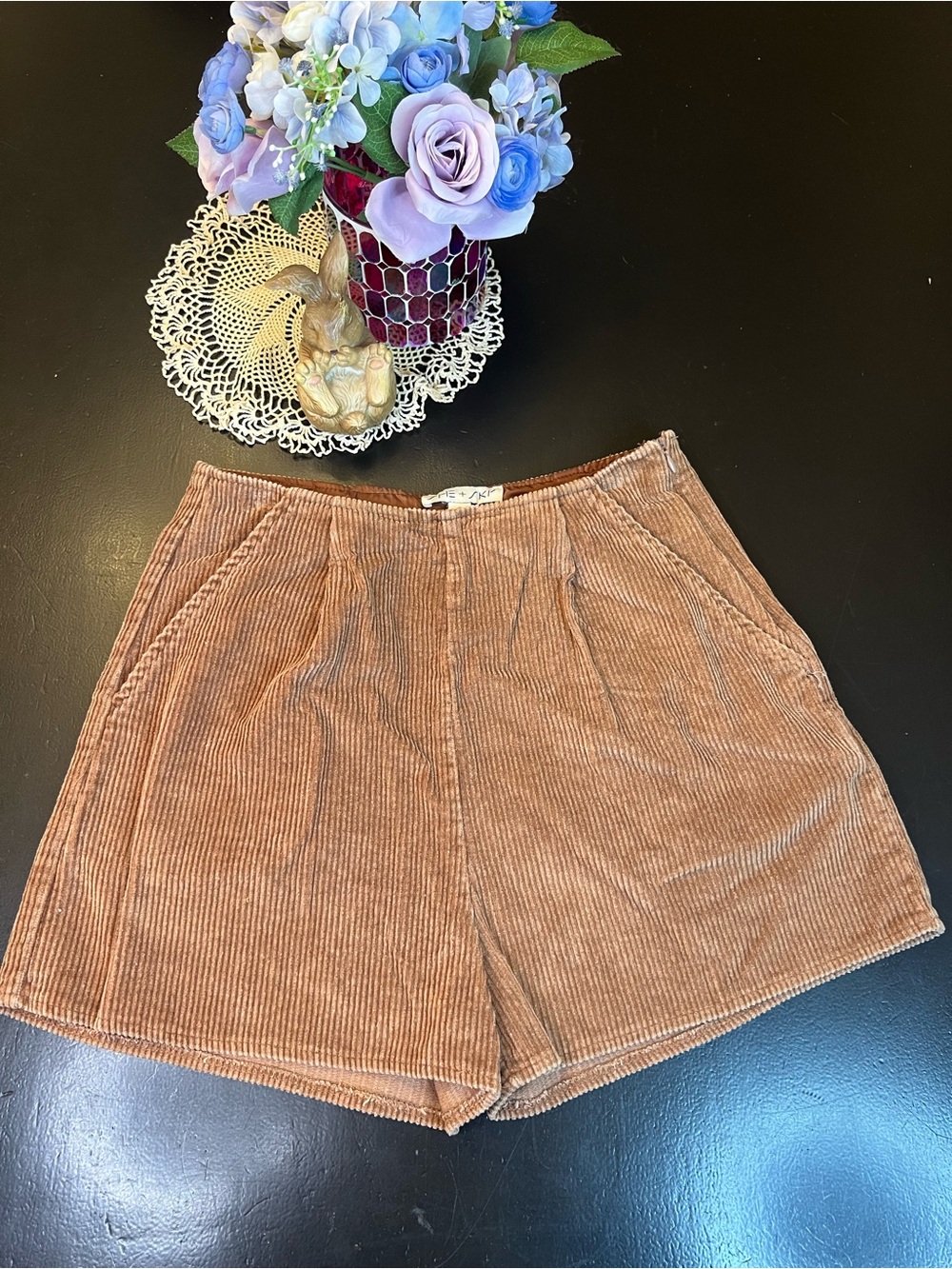 She + Sky NWOT Tan Brown Corduroy High Waisted Shorts Sz S Retro Boutique Hippie